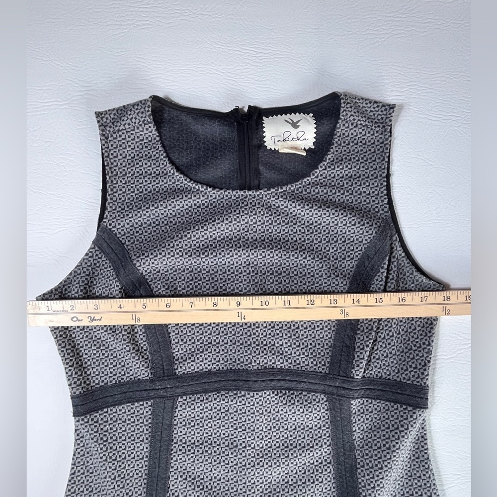 Anthropologie Tabitha Black Grey Textured Stretch Flutter Flounce Dress Size 8 - Picture 4 of 11